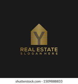 initial letter y house Logo. real estate logo concept. golden vector illustration