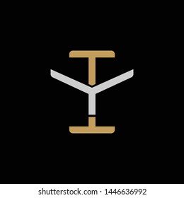 Initial letter Y and I, YI, IY, overlapping interlock logo, monogram line art style, silver gold on black background