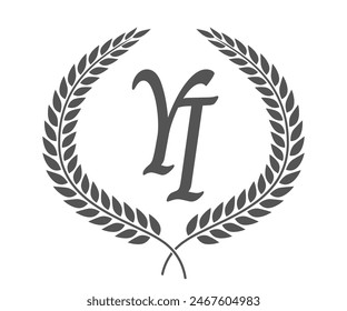 Initial letter Y and I, YI monogram logo design with laurel wreath. Luxury calligraphy font.