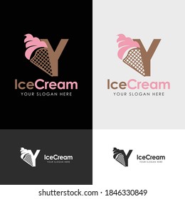 Initial Letter Y with Ice Cream Logo Template Design. Vector illustration.