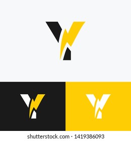 initial letter Y icon logo design template with lightning - thunder - bolt - electric - vector