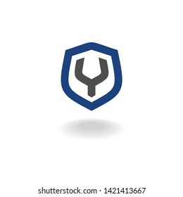 initial letter y icon logo design inspiration 2019 template with blue shield 