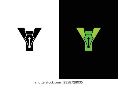 initial Letter Y ink pen logo design. Letter Y pen logo in modern style concept.
