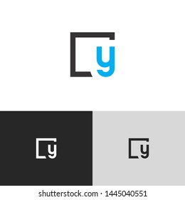 Initial Letter y inside circle lowercase modern logo design template elements. blue letter Isolated on black white grey background. Suitable for business, consulting group company.