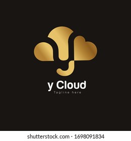 Initial Letter y inside Cloud logo icon. Modern Gold logo template. Can be used for business company group. Vector Illustration.