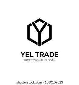 Initial letter Y inside Hexagon with arrow shape. Modern black logo template for business or finance.