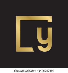 Initial letter y inside square lowercase modern logo design template elements. Gold letter Isolated on black  background. Suitable for business, consulting group company.
