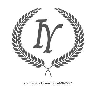 Initial letter I and Y, IY monogram logo design with laurel wreath. Luxury calligraphy font.