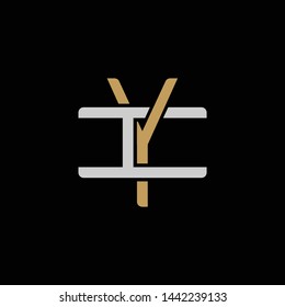 Initial letter I and Y, IY, YI, overlapping interlock logo, monogram line art style, silver gold on black background