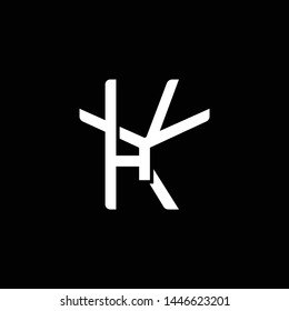 Initial letter Y and K, YK, KY, overlapping interlock monogram logo, white color on black background