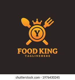 Initial letter Y King food Logo Design Template. Illustration vector graphic. Design concept fork,spoon and crown With letter symbol. Perfect for cafe, restaurant, cooking business