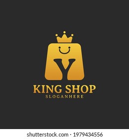 Initial letter Y King Shop Logo Design Template. Illustration vector graphic. Design concept shop bag and crown With letter symbol. Perfect for E-commerce, sale, discount or store web element.