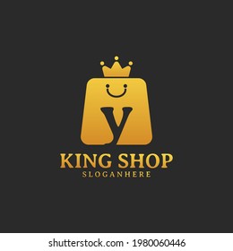 Initial letter Y King Shop Logo Design Template. Illustration vector graphic. Design concept shop bag and crown With letter symbol. Perfect for E-commerce, sale, discount or store web element.