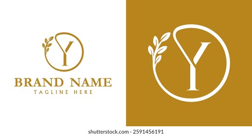 Initial Letter Y leaf circle Logo, usable for Business and Branding Logos. Flat Vector Logo Design  Element.