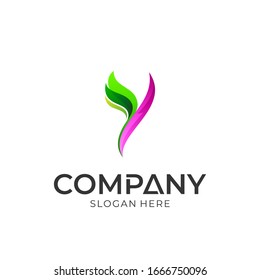 Initial letter Y with leaf logo concept, colorful gradient style