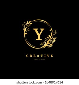Initial letter Y with leaf logo vector concept element, letter Y logo with floral ornament