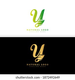 Initial letter Y with leaf logo vector concept element, letter Y logo with Organic leaf