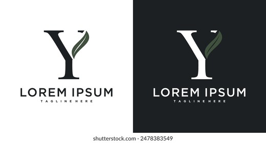 Anfangsbuchstabe Y mit Blattlogo-Design. Premium Vektorgrafik