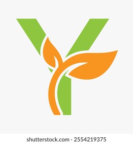 Initial Letter Y Leaf Logo Concept For Eco Green Leaf Logo Vector Sign