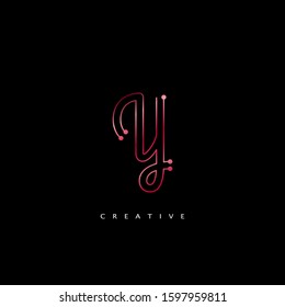 Initial Letter Y  line Logo Icon Abstract Techno line Vector Design Concept Red Color.