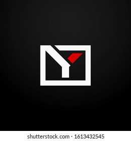 Initial letter Y linked square logo white and red color. Corporate identity design template element. Industry, finance, bank logotype. Square group, technology interaction, network integrate concept.