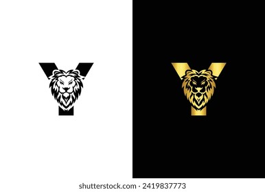 Initial Letter Y Lion Head , Elegant Luxury Logo Design Vector. Lion head inside letter Y Abstract, creative emblem for logotype, brand identity, company design.