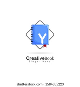 Initial letter Y logo with book element, design vector illustration book store logo, book shop symbol template