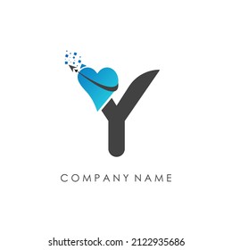 Initial letter Y logo with creative love sign biotech typography vector template. Abstract letter Y logo design