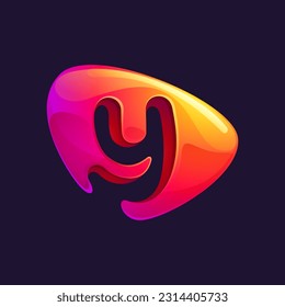 Initial letter Y logo cut out of triangle sphere shape. Multicolor metallic arrow icon template. Abstract vector design element. Perfect for play button, fintech identity, sport emblem, delivery app.