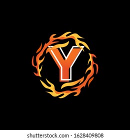 Initial Letter Y Logo Design inside Circle Fire or Flames