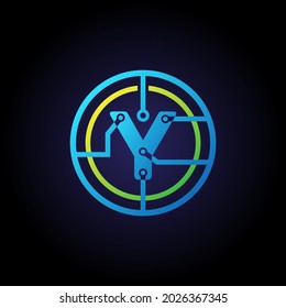 Initial letter Y logo design template, Technology icon vector logo in circle