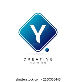 initial letter Y logo design with square framed and dot element. Y logo design vector illustration company.