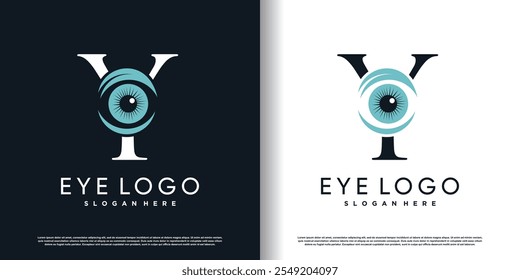 initial letter y logo design template with eye concept premium vector