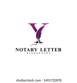 Initial letter Y logo with Feather Luxury gold.