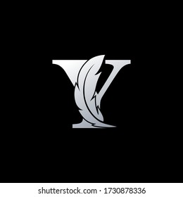 Initial Letter Y Logo with feather. Trendy Design concept  luxury feather element and Letter Y   for corperate, lawyer, notary, firm and more brand identity.