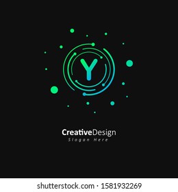 Initial letter y logo with gradation green and blue color, Technology and digital abstract dot connection