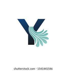 Initial Letter Y logo icon abstract nature vector design concept  water wave drop with blue color with letter Y for business or brand identity.