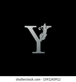 Initial  Letter Y Logo Icon Luxury Feather. Monogram silver design concept  luxury feather element and letter logo icon for corporate, lawyer, notary, firm and more brand identity.