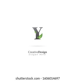 Initial Letter Y Logo With Leaf Element. Design vector template