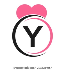 Initial Letter Y Logo with Love Icon or Heart Sign In Modern Style Vector Template