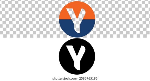 Initial Letter Y Logo. Orange and Blue Ellipse  Shape Origami Style isolated on transparent and white Background. Flat Vector Logo Design Template Element for Business and Branding Logos