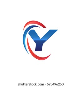 initial letter Y logo swoosh red blue