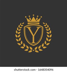 plantilla de logotipo de letra inicial Y. cresta de logotipo con corona y escudo