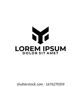 Plantilla de logotipo de letra inicial Y con ilustración de cabeza de zorro deportivo en un símbolo de diseño plano monograma