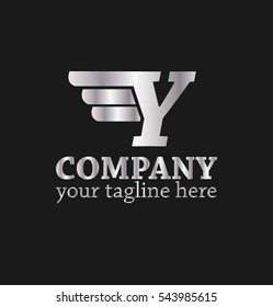 Initial Letter Y Logo With Vector Wings Icon Black On Black or Dark Background