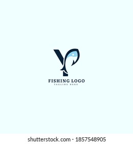 Initial letter Y logotype. Minimalist fish logo concept, fit for fishing, seafood restaurant, packaging or ocean traveling. Illustration vector logo.