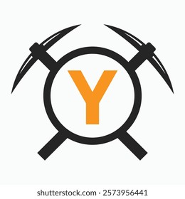 Initial Letter Y Mining Logo Combine With Pickaxe Symbol Vector Template