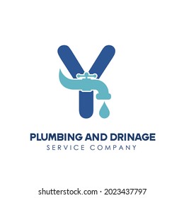 Initial Letter Y for Modern Plumbing Drainage, Sanitation Home Repair, Maintenance Service Company Logo design Idea. Pipe Service Business Logo