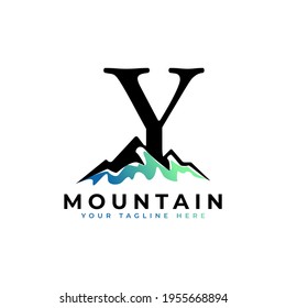 Initial Letter Y Mountain Logo. Explore Mountain Adventure Symbol Company Logo Template Element.