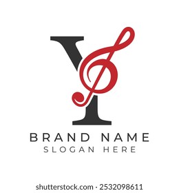 Letra inicial Y con el icono de estilo de nota musical. Alphabet Y Music diseño de logotipo